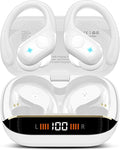 Wireless Earbuds Bluetooth 5.4 Headphones 75H Stereo Deep Bass Sports Over Ear Buds with Earhooks LED Display Bluetooth Earbuds with 4 ENC Mic IP7 Waterproof Earphone for Running White