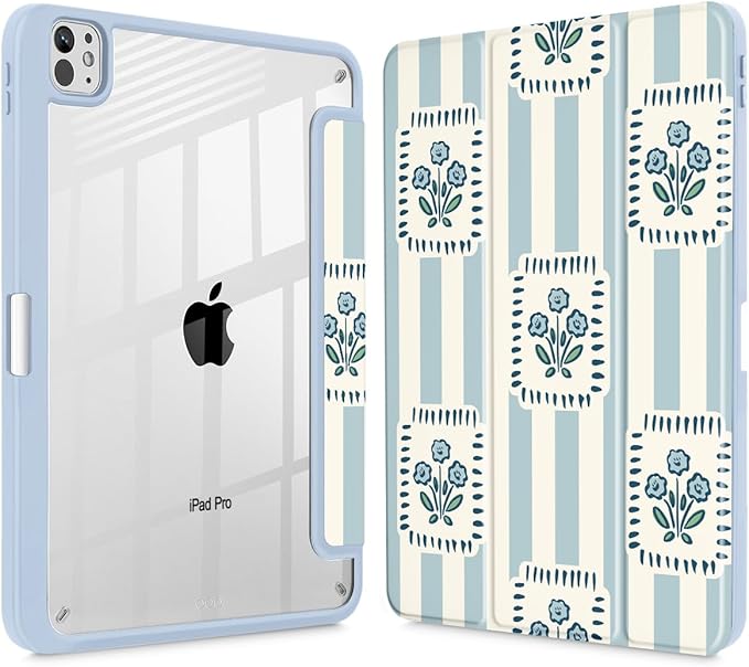 Mektron Case for M5/ M4 iPad Pro 11 inch 2025/2024 with Pencil Holder Compatible Models: A3357/A3358/A3359/A2836/A2837/A3006 Shockproof Cover Clear Shell Patchwork Floral