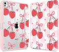 Mektron Case for M5/ M4 iPad Pro 11 inch 2025/2024 with Pencil Holder Compatible Models: A3357/A3358/A3359/A2836/A2837/A3006 Shockproof Cover Clear Shell Cherries Bows C353
