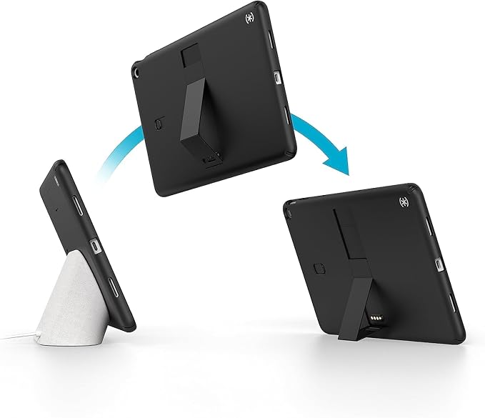 Speck Google Pixel Tablet 2023 Case and Stand - Full Back Thin Scratch Resistant Drop Protection &amp Adjustable Kickstand - Works with Google Pixel Charging Speaker Dock - Black &amp White Stand