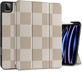 DONGKE Case for 2022/2021/2020/2018 iPad Pro 11 inch Gen 4/3/2/1 - Slim Protective Case - Built in Pencil Holder Support Charging - Trifold Stand &amp Sleep/Wake Cover- Beige Chessboard