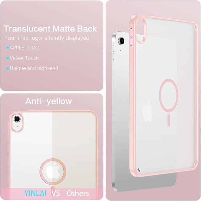 YINLAI Case for iPad (A16) 11th Generation 11 Inch 2025 iPad 10th Generation 10.9 Inch 2022 Magnetic [Compatible with Magsafe] Slim Translucent Matte Men Shockproof Protective Back Cover Light Pink