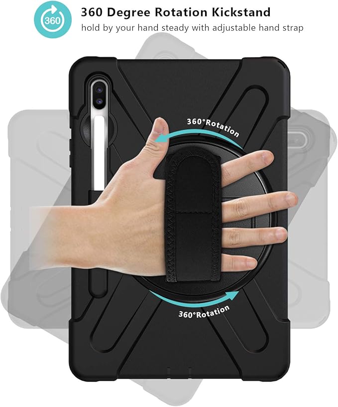 ProCase Galaxy Tab S6 10.5” 2019 Case with S Pen Holder (Model SM-T860/T865/T867) Rugged Heavy Duty Shockproof Cover with Hand Strap Rotating Kickstand Protective –Black