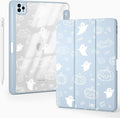 Cute Halloween Ghost Pumpkin for iPad Air 13 Inch Case M3 2025/M2 2024 with Pencil Holder Auto Sleep/Wake Blue Leather Clear Acrylic Back Cover