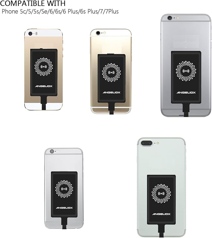 ANGELIOX Wireless Charger Pad Charging Receiver Compatible with iPhone 7/7 Plus / 6/6 Plus / 6s / 5Se / 5s / 5c / 5(Wireless Charging Receiver Included)
