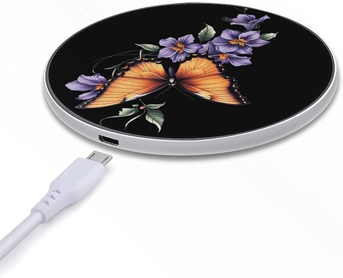 Butterflys Hibiscus Syriacus Flowers Phone Charger Magnetic Charging Pad Anti-Slip with USB Cable