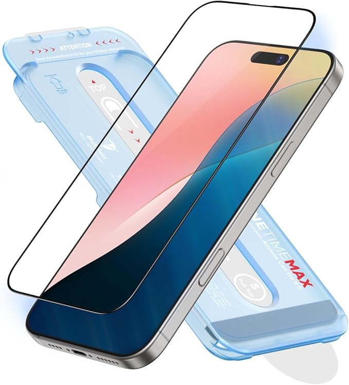 FLOLAB NanoArmour ONETIME MAX for iPhone 16 Pro Max Screen Protector: Clear Anti-Blue Light Screen ProtectorInfinity Edge Military-Grade Tempered Glass Durable Easy Install Dust-Free