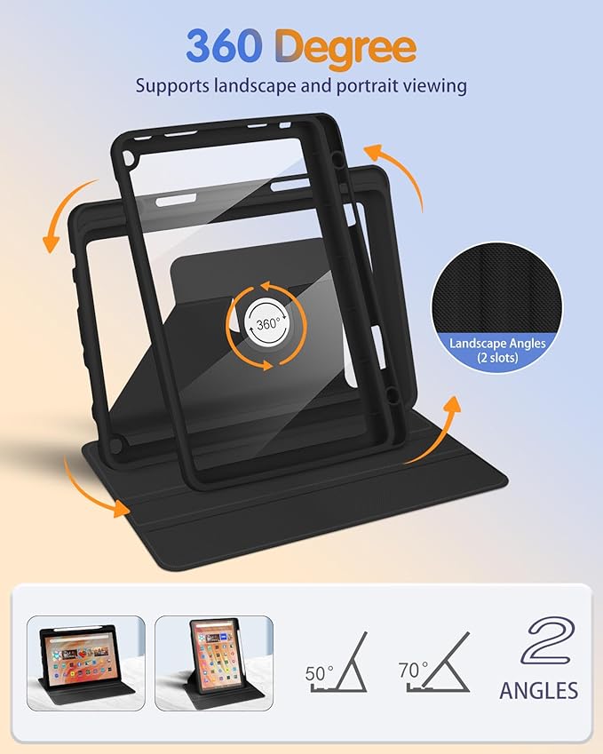 Kidcube for Kindle Fire HD 10/10 Plus Tablet Case - 13th/11th Generation (2023/2021) 10.1 Women Girls Kids Cute Girly Unique Rotating Stand Pencil Holder Folio Cases for Amazon Fire HD 10/10 Plus
