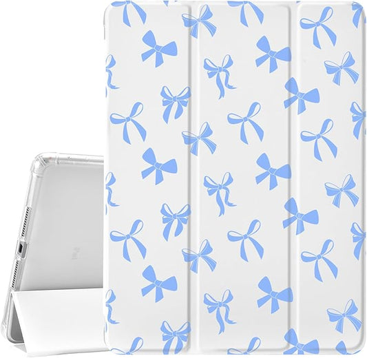 JOYLAND White Pad Case for iPad Air 4/Air 510.9 Inch 2022/2020 with Pencil Holder-Auto Wake/Sleep-Blue Bow Pattern Anti-Scratch Shockproof Premium Folio Stand Case for iPad Air 11 inch (2024)