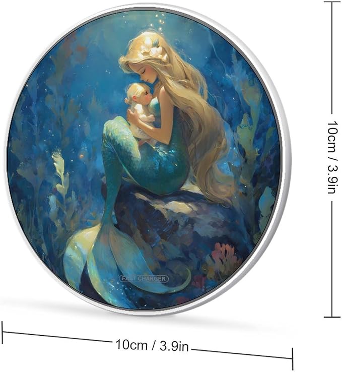 Mermaid Mother Fast Portable Charger 10W Funny Graphic Phone Charging Pad with USB Cable