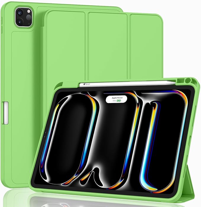 ZryXal iPad Pro 11 Inch Case (M5) 2025/ (M4) 2024 (Model: A2836/A2837/A3006) Trifold Stand Smart Cover with Pencil Holder and Soft TPU Back Auto Wake/Sleep (Grass Green)