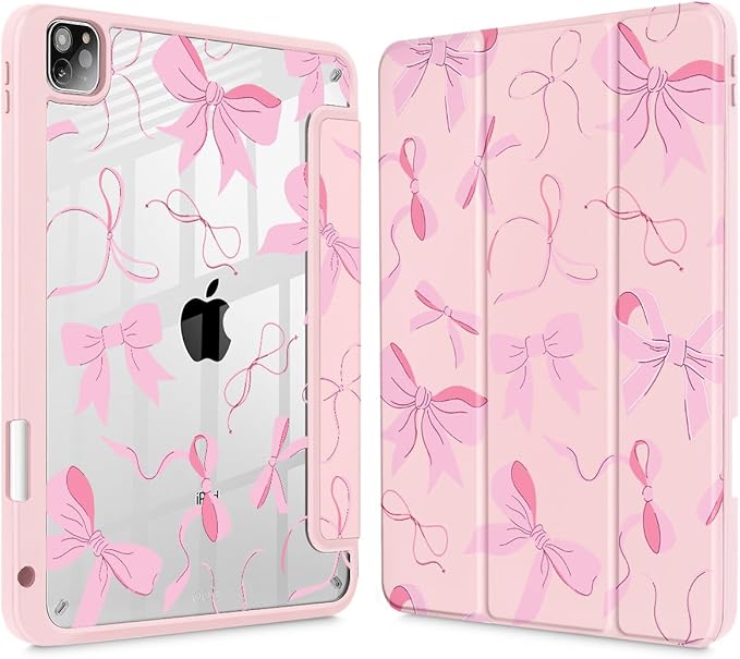 May Chen for iPad Pro 11 inch M2 4th Generation 2022 iPad Pro 11 3rd/2nd/1st Gen Case with Transparent Shockproof Back Cover [Built-in Pencil Holder Auto Sleep/Wake Pink Bows P631