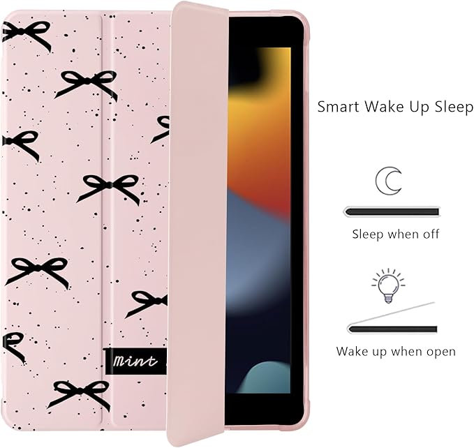 Cute Kawaii Black Bow for iPad Air5/Air4 Case with Pencil Holder Auto Sleep/Wake Pink Leather Soft TPU Back Cover for iPad 10.9 Inch 2022/2020