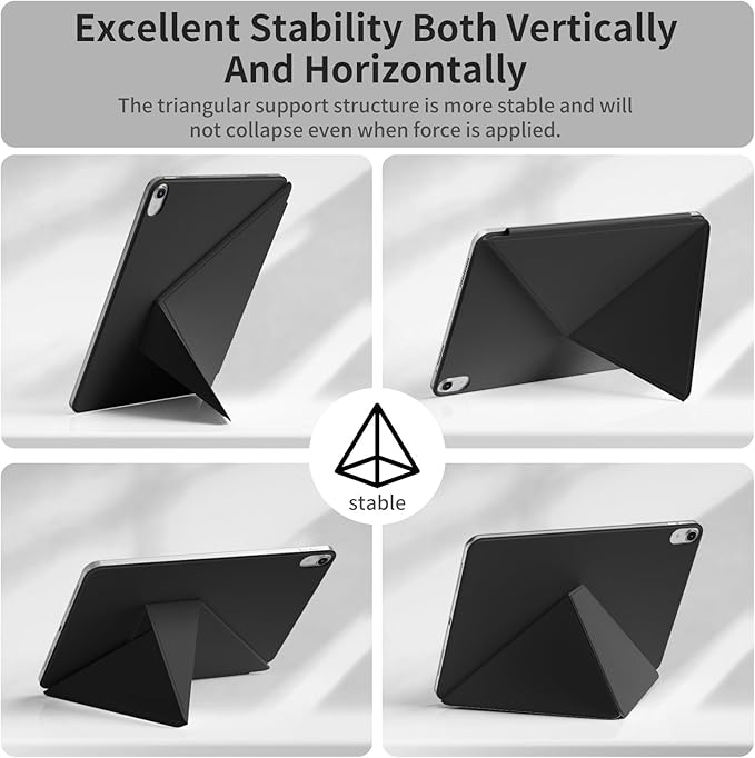 for iPad A16 Case iPad 11th/10th Generation Case (2025/2022) Removable Magnetic Cover Ultra Slim Shockproof Adjustable Portrait/Landscape Stand with Raised Screen View Auto Sleep/Wake Black