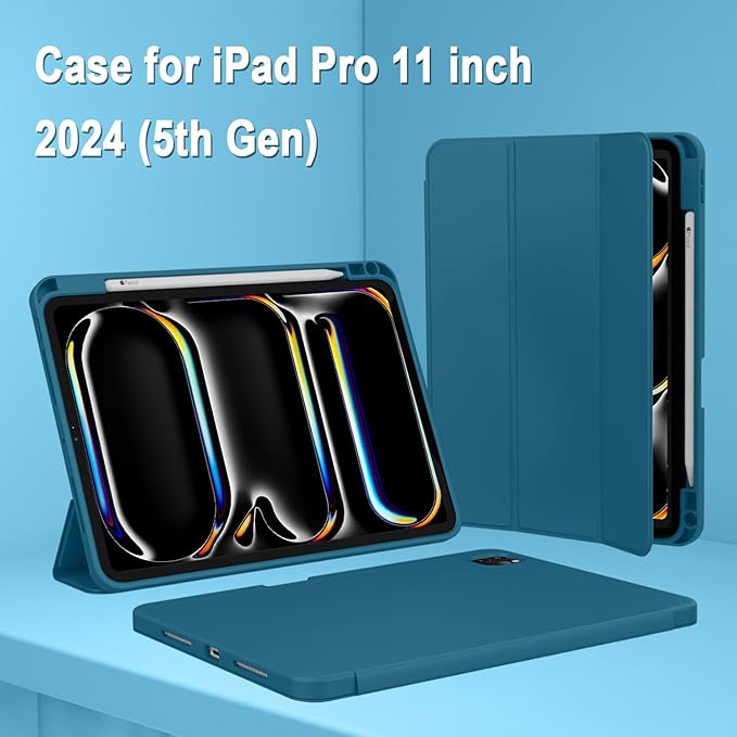 ZryXal iPad Pro 11 Inch Case (M5) 2025/ (M4) 2024 (Model: A2836/A2837/A3006) Trifold Stand Smart Cover with Pencil Holder and Soft TPU Back Auto Wake/Sleep (Teal)