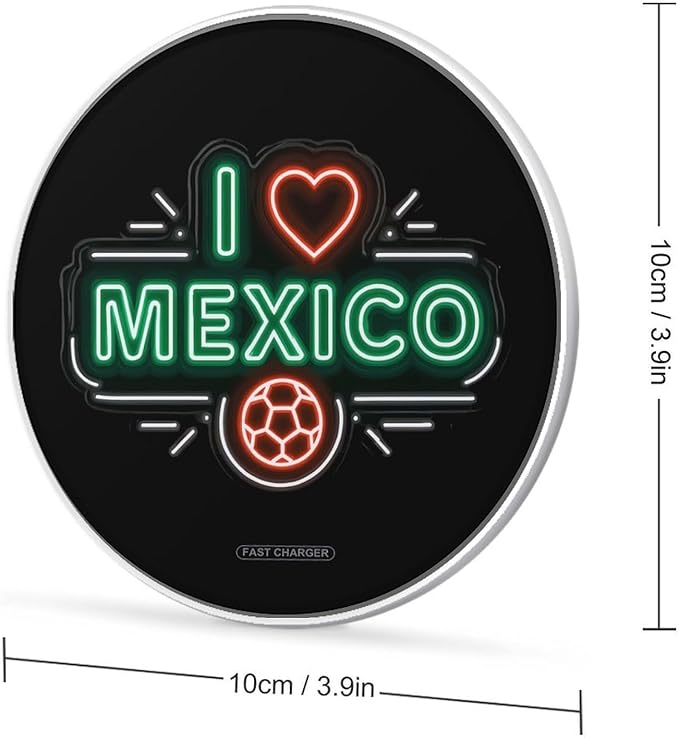 I Love Mexico Soccer Neon Sign Fast Portable Charger 10W Funny Graphic Phone Charging Pad with USB Cable