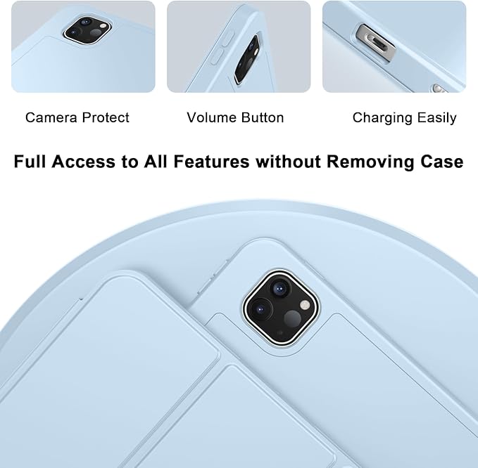 ZryXal iPad Pro 11 Inch Case (M5) 2025/ (M4) 2024 (Model: A2836/A2837/A3006) Trifold Stand Smart Cover with Pencil Holder and Soft TPU Back Auto Wake/Sleep (Sky Blue)