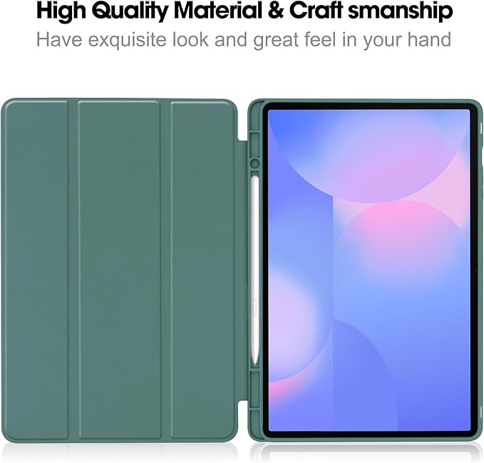 for Galaxy Tab S10 FE Plus Case 13.1 Inch 2025 (Model: SM-X620/X626B) Trifold Stand Cover with S Pen Holder [Auto Wake/Sleep] PU Leather Soft TPU Back Shell for Tab S10 FE+ 13.1 DarkGreen
