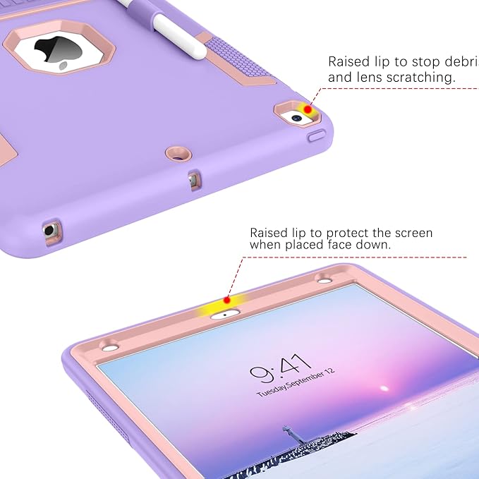 BENTOBEN iPad Case - 3 in 1 Heavy Duty Rugged Shockproof Protective Cover with Stand &amp Pen Holder Purple