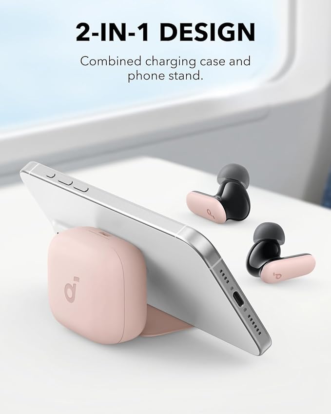 Soundcore P30i by Anker Noise Cancelling Earbuds Strong and Smart Noise Cancelling Powerful Bass 45H Playtime 2-in-1 Case and Phone Stand IP54 Wireless Earbuds Bluetooth 5.4 (Pink)