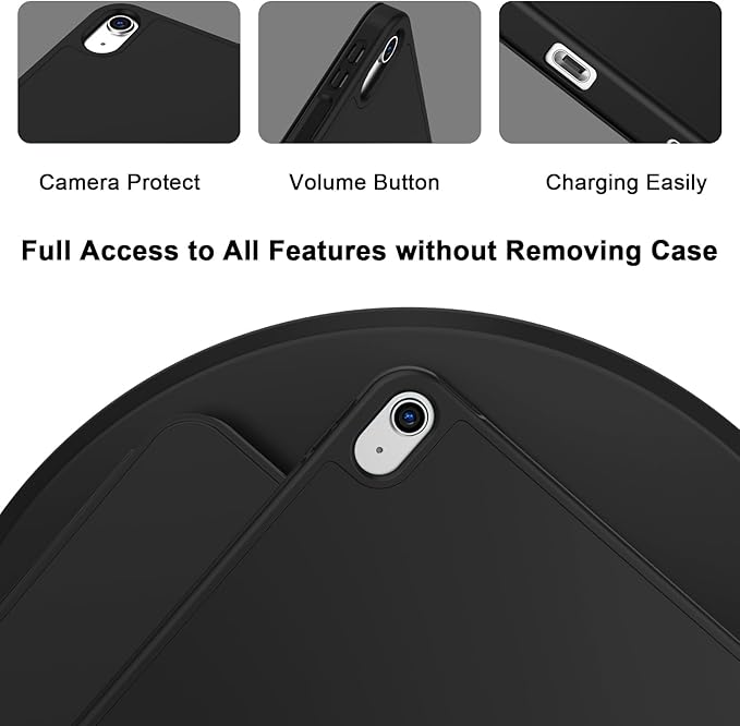 Case for iPad (A16) 11 Inch 2025/iPad 10th Generation 10.9 Inch 2022 Slim Trifold Stand Protective Cover with Pencil Holder and Soft TPU BackSupport Auto Sleep/Wake (Black)