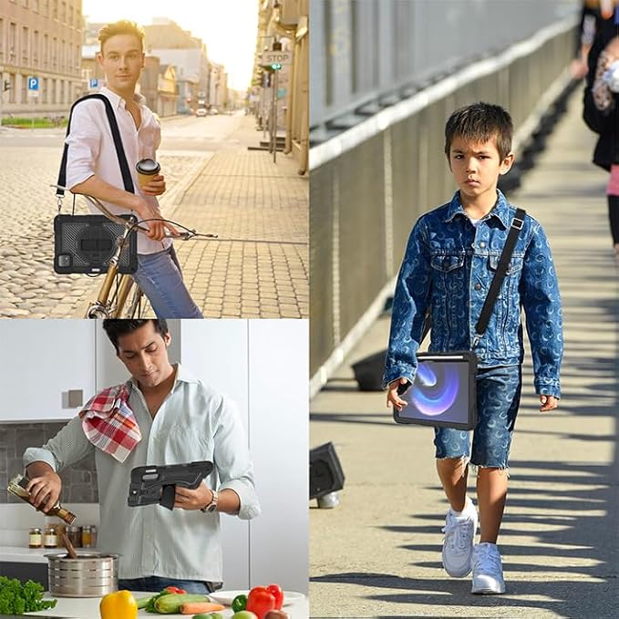 Tablet Case for Xiaomi Pad 6 Pro/Xiaomi Pad 6 23043RP34C 23043RP34G 11.0 inch Tablet Shockproof Cover with 360° Rotating Stand and Wrist Strap Shoulder Strap Completely Black