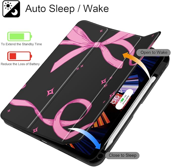 Tuiklol Case for iPad 11 inch (A16 Chip) 2025 Generation 11th / iPad 10.9 inch 2022 10th Gen Buit in Pencil Holder with Shockproof Cover Clear Transparent Back Shell Auto Wake/Sleep Bow-Black
