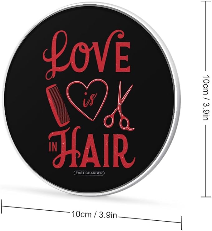 Hairdresser Love is in The Hair Fast Portable Charger 10W Funny Graphic Phone Charging Pad with USB Cable