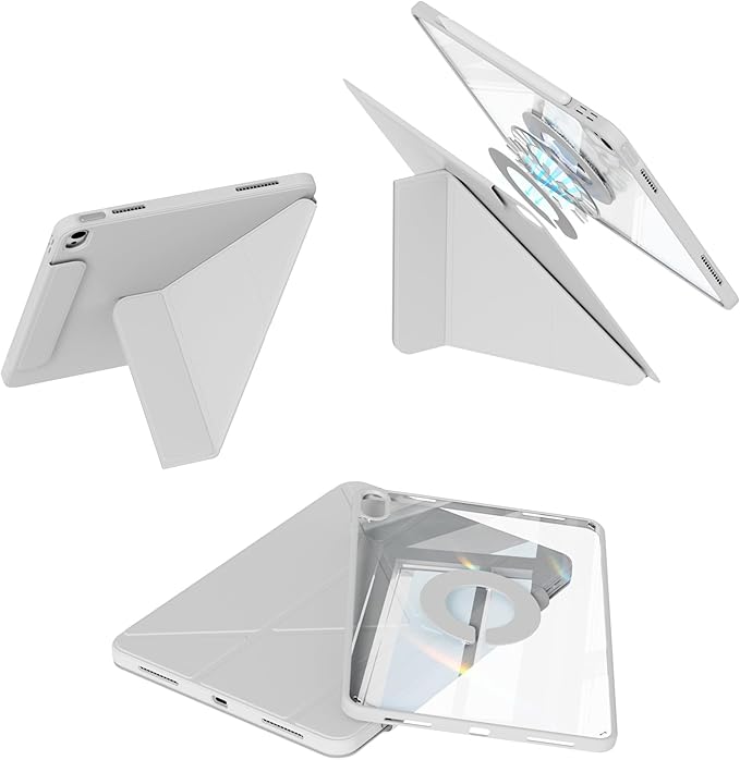 Y-Shaped Detachable Case for iPad (A16) 11th/10th Generation (2025/2022) Clear 360°Rotating Magnetic Back Multi-Stand &amp Shockproof Hybrid Cover for iPad 11/10 Auto Wake/Sleep Gray