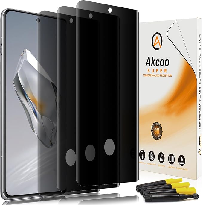 Privacy Screen Protector for OnePlus 12 Tempered Glass UV Set - 3 Pack Anti Spy 9H Hardness Scratch Resistant Fingerprint-ID Compatible Sensitive Touch