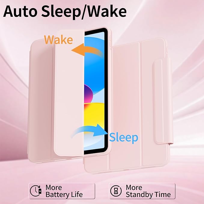 Hybrid Case for iPad A16 11th/10th Generation 2025/2022 (11/10.9) with Clasp Magnetic Detachable Trifold Stand Portrait/Landscape Angle Clear Protective Case Auto Wake/Sleep Pink