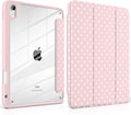 Case for iPad A16 11th Generation 11 inch 2025 iPad 10th Generation 10.9 inch 2022 -[Built-in Pencil Holder] Shockproof Clear Hard Back Trifold Stand Auto Wake/Sleep Pink White dot