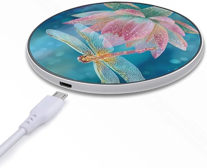 Dragonfly Perched on Lotus1 Fast Portable Charger 10W Funny Graphic Phone Charging Pad with USB Cable
