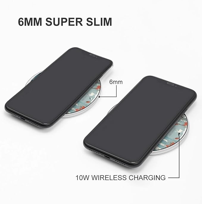 Merry Christmas Birch Tree Wireless Charger Fast Wireless Charging Pad with USB Cable 10W Anti-Slip Magnetic Wireless Charger Portable Slim Charger Puck Travel Charging Station