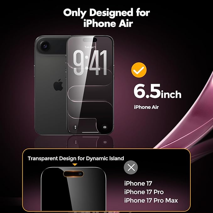 UNBREAKcable Privacy Screen Protector for iPhone Air Full Coverage Shatterproof Tempered Glass [True 28°Anti Spy] [9H Hardness] [Easy Installation Frame] 2-Pack Private Screen for iPhone Air