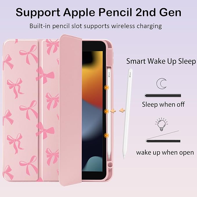 Cute Kawaii Pink Bow for iPad (A16) 11th Generation Case 11 Inch 2025 for iPad 10th Generation Case 10.9 Inch 2022 with Pencil Holder Auto Sleep/Wake Pink Leather Clear Acrylic Back Cover