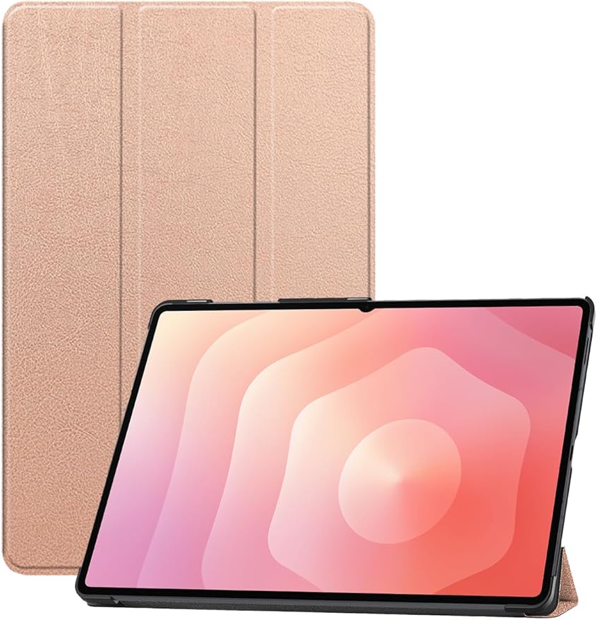 for Samsung Galaxy Tab S11 Ultra 2025 Android 14.6 Inch Tablet CaseBOVUGAC Tri-fold Tablet Case Cover for Galaxy Tab S11 Ultra 14.6Full Protection Premium PU Scratch Resistant.(Rose Gold)