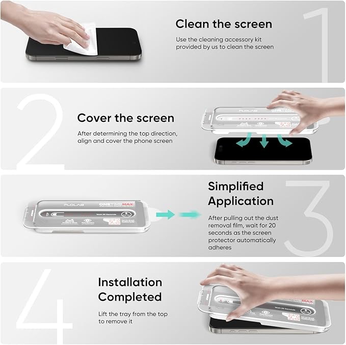 FLOLAB NanoArmour ONETIME MAX for iPhone 16 Plus Matte Screen Protector Anti Glare Anti-Rainbow Tempered Glass Infinity Edge Edge Reinforced Easy Install Dust-Free Smooth as Butter