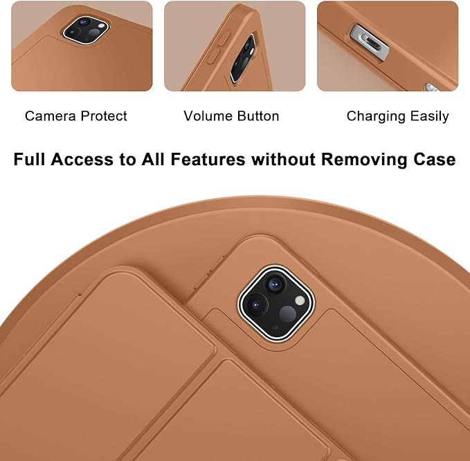 ZryXal iPad Pro 11 Inch Case (M5) 2025/ (M4) 2024 (Model: A2836/A2837/A3006) Trifold Stand Smart Cover with Pencil Holder and Soft TPU Back Auto Wake/Sleep (New Brown)