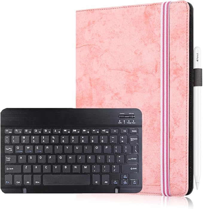 Neezee for 10.1” ATOZEE ATCP20 / ATOZEE ZB10 / ATOZEE 10 in Tablet Case with Keyboard – Universal Slim 2-in-1 Protective Folio Cover (Pink)