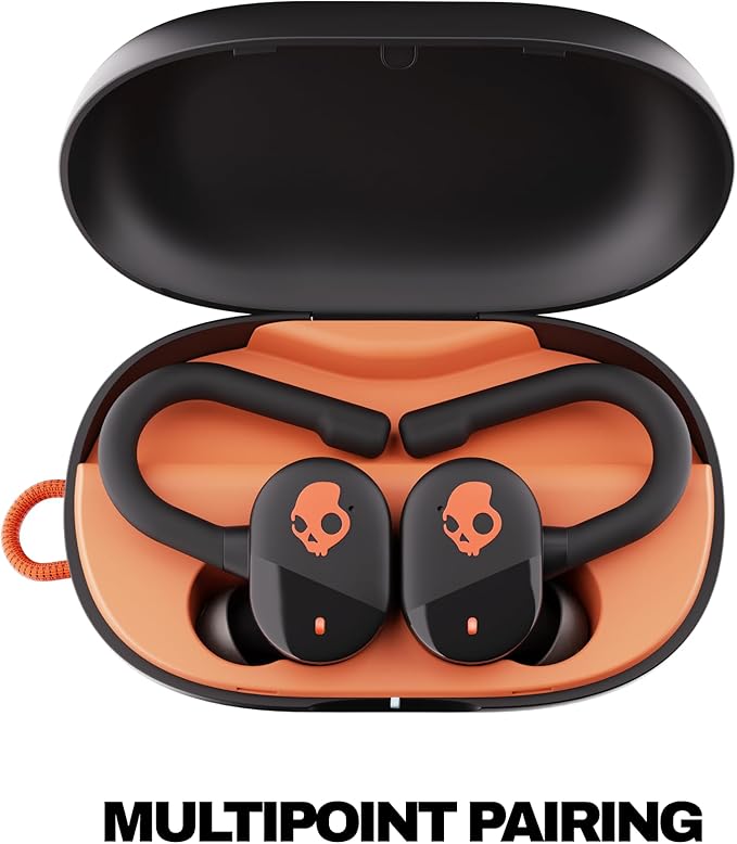 Skullcandy Push Play Active Wireless Earbuds Bluetooth Headphones Noise Isolating Fit 34 Hrs Battery Secure-Fit Over-Ear Hanger Sweat Water Resistant Microphone for iPhone Android - Black/Orange