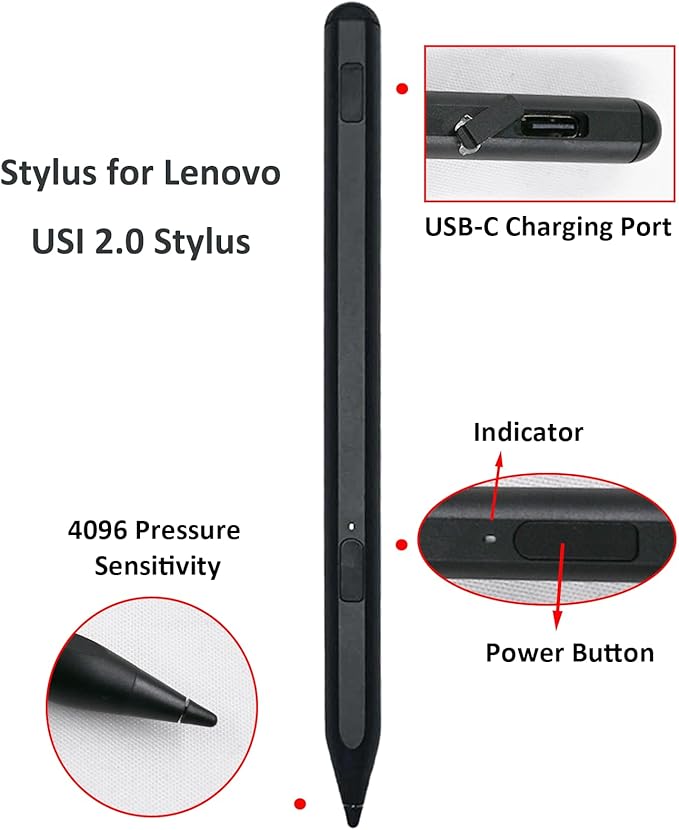 U1 Pen Compatible with Lenovo USI 2.0 StylusU1 Stylus for Lenovo IdeaPad Duet/Duet 5 ChromebookChromebook Flex 5 with 4096 Pressure Sensitivity(Black)