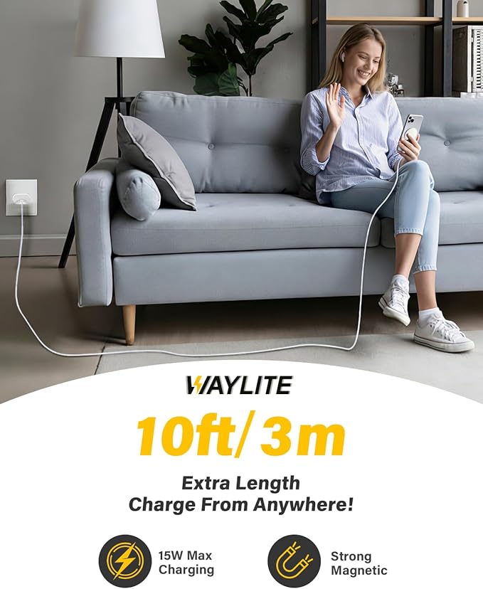 10FT Magnetic Wireless Charger Charging Pad - 15W Qi Fast Phone Charger Puck for Apple iPhone 17 16 15 14 13 12 Series &amp AirPods 4 3 2 Pro Phone Charging Pad with Plug for Desk &amp Travel 2Pac