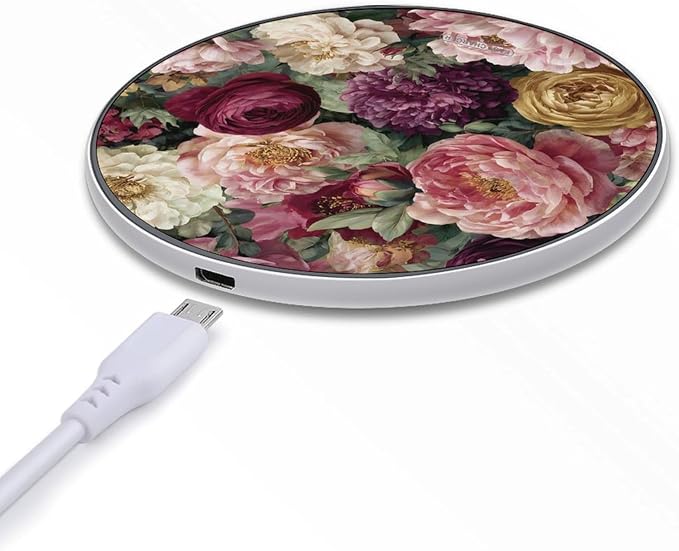 Roses Peonies Buttercup Fast Portable Charger 10W Funny Graphic Phone Charging Pad with USB Cable