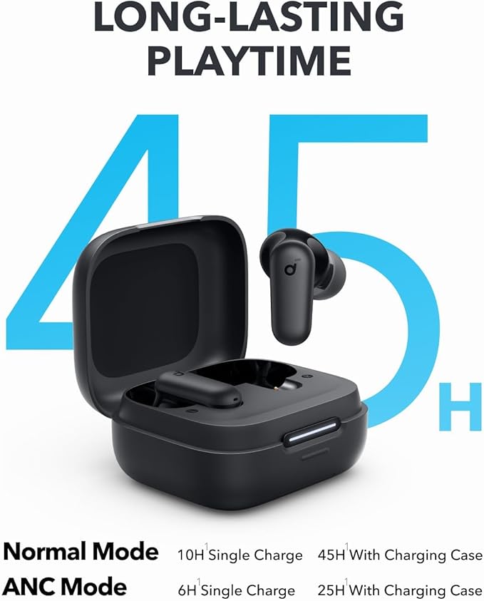 Soundcore P30i by Anker Noise Cancelling Earbuds Strong and Smart Noise Cancelling Powerful Bass 45H Playtime 2-in-1 Case and Phone Stand IP54 Wireless Earbuds Bluetooth 5.4 (Black)