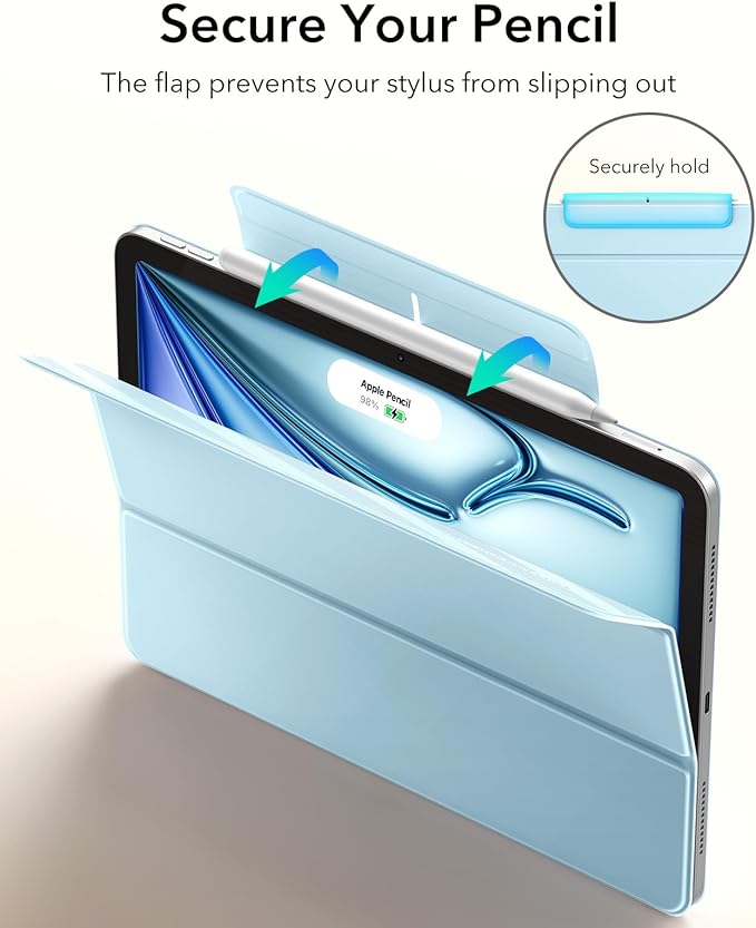 ESR for iPad Air 11 Inch Case M4/M3/M2 (2026/2025/2024) iPad Air 5th/4th Gen (2022/2020) Powerful Magnetic Attachment Slim Trifold Stand Case Auto Wake/Sleep Durable Protection Sky Blue