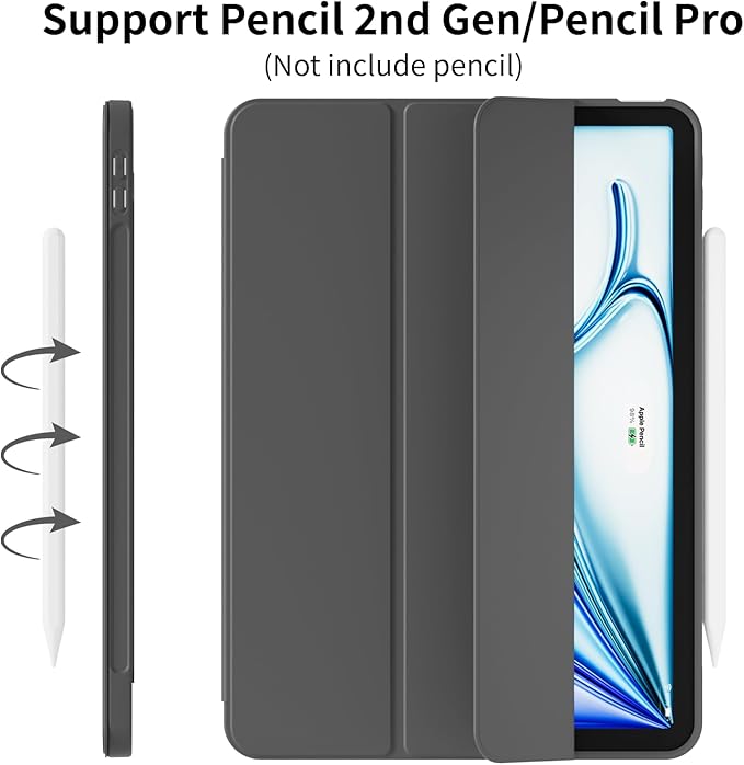 Case for iPad Air 11 Inch (M4/M3/M2 2026/2025/2024) for iPad Air 5th/4th Gen 10.9 Inch Without Pencil Holder Slim Folio Trifold Stand Cover with Soft TPU Back Auto Wake/Sleep Black