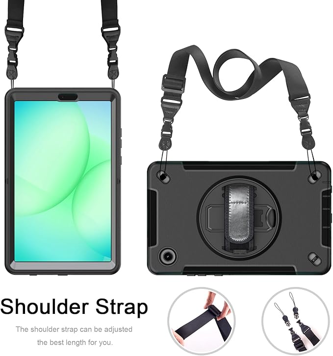 Junfire Protective Case for Galaxy Tab A11 8.7-inch 2025 with Built-in Screen Protector Shockproof Case for Samsung Tab A11 SM-X130/X135 with 360°Rotating Kickstand/Hand Strap/Carrying Shoulder Belt