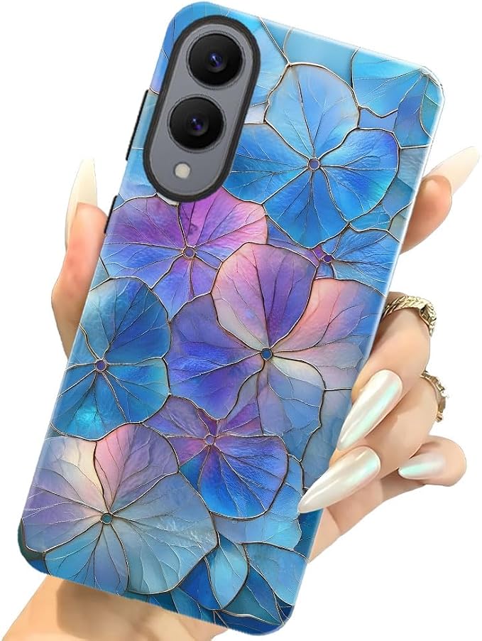 Blue Hydrangea Floral Stained Glass Aesthetic