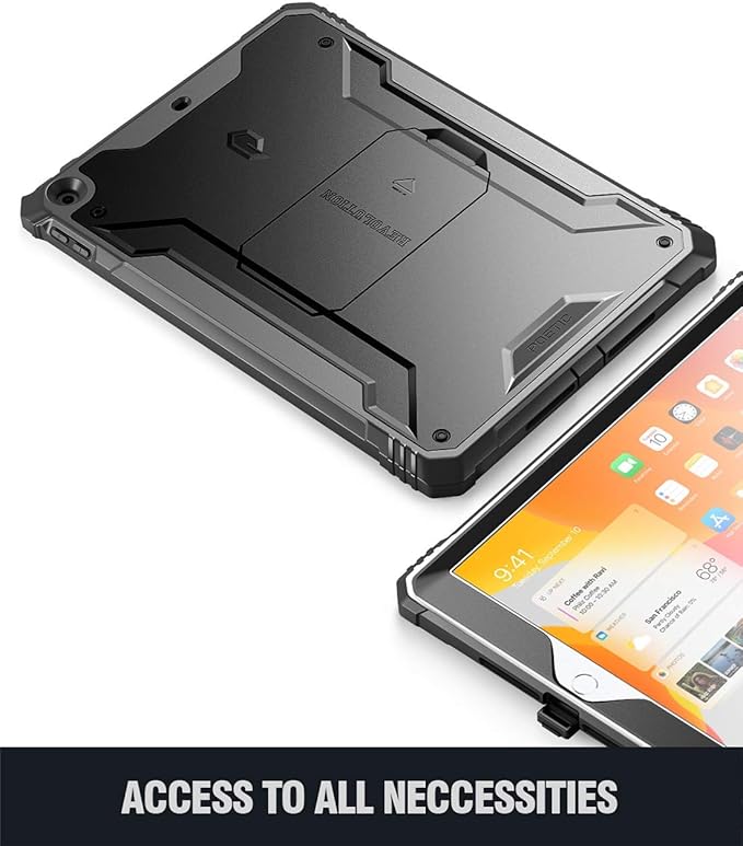 Poetic Revolution Case Designed for iPad 10.2 9th Generation Case Full-Body Rugged Shockproof Protective Cover with Kickstand Built-in Screen Protector Black